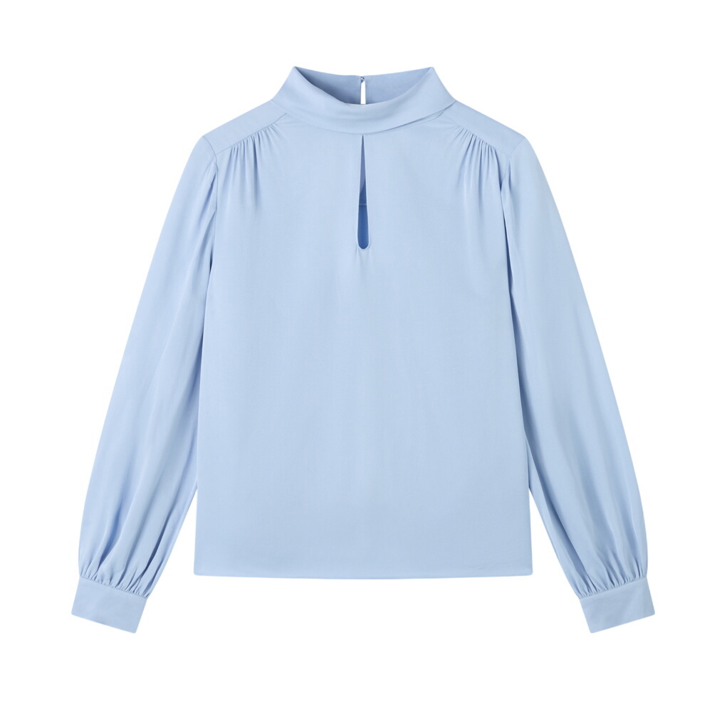 L.K. Bennett Sally Blue Keyhole Roll Collar Blouse